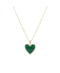 The Lovery Large Malachite Cz Halo Heart Necklace 14K Gold-Plated Sterling Silver