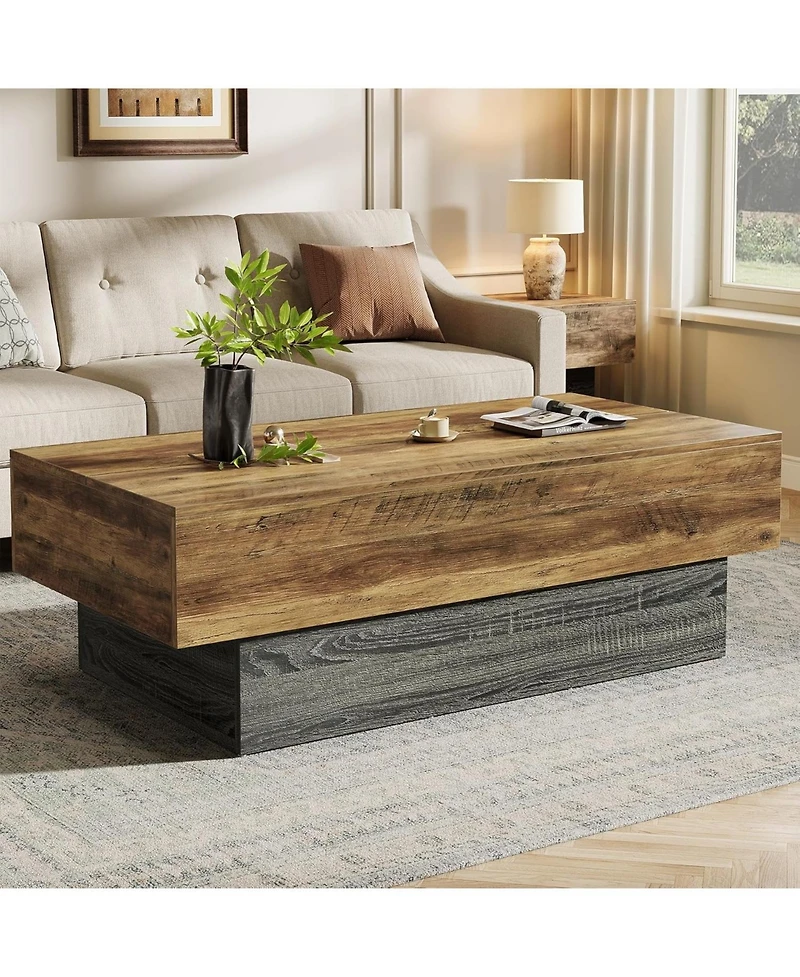 Tribesigns Farmhouse Wood Coffee Table, Rustic Large Rectangle Tea Table