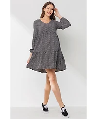 Hello Miz Maternity Printed Empire Waist Tiered Dress with Side Pockets