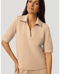 Cable & Gauge Women's and Rib Collar Polo Top Pant Set