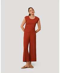 Cable & Gauge Women's Rib Side Shirred Top and Wide Leg Set