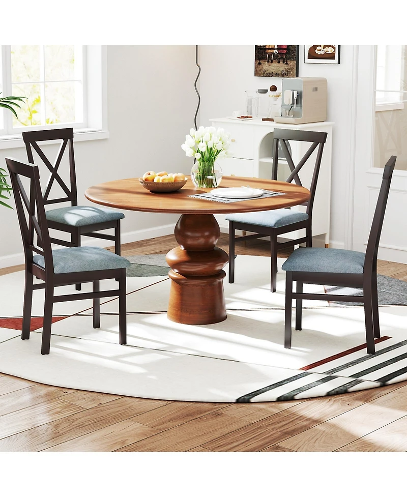 Gymax Modern Dining Chairs Set of with Rubber Wood Frame Hollowed Backrest for Kitchen