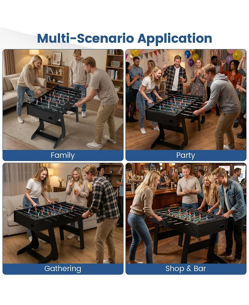 Slickblue Space-Saving Folding Foosball Table with 22 Players and Slide Scorers