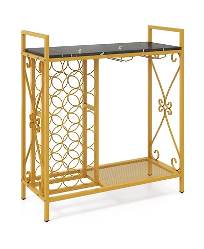 Slickblue 21 Bottle Wine Rack Freestanding Floor Organizer with Glass Holder
