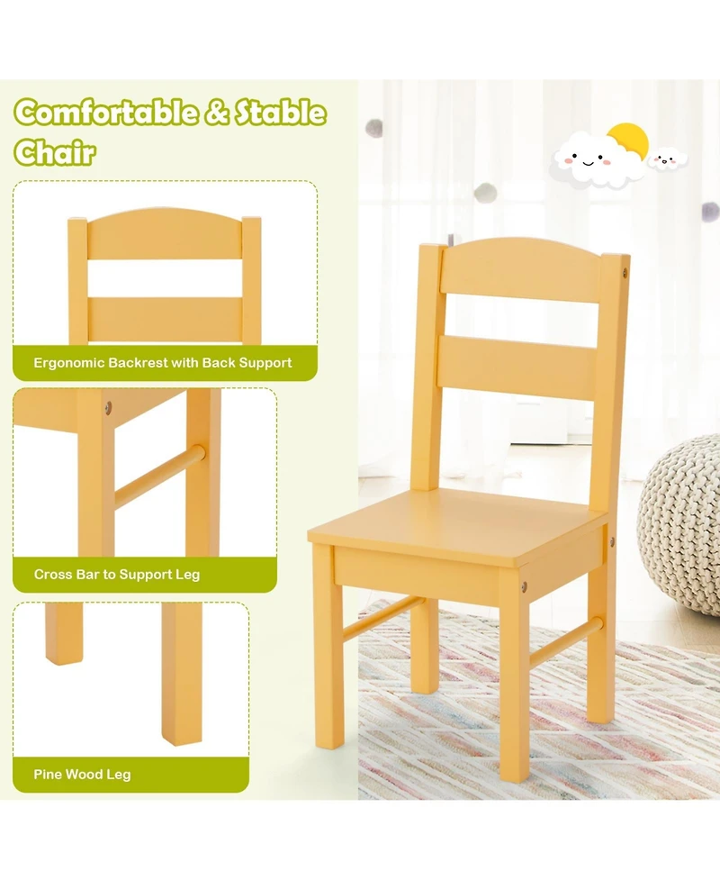 Sugift 5 pcs Kids Pine Wood Table Chair Set-Clear
