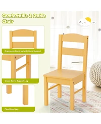 Sugift 5 pcs Kids Pine Wood Table Chair Set-Clear