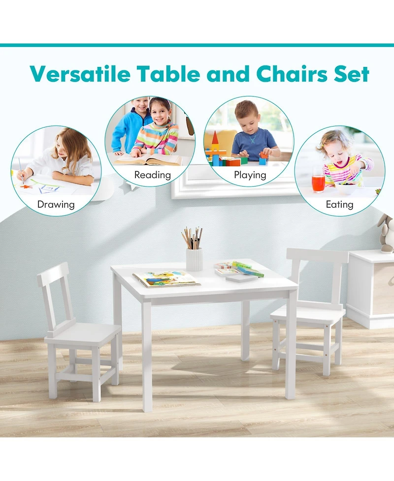 Sugift Wooden Kids Table and 2 Chairs Set with Anti-slip Foot Pads