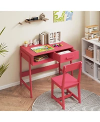 Sugift Kids Desk and Chair Set with Storage Drawer and Hutch