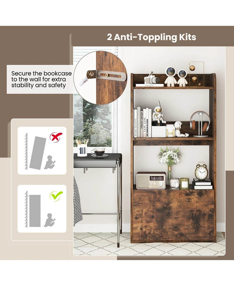 Gouun Freestanding 3-Tier Bookshelf with Open Shelves and Drawer, 21.5 x 11.5 x 41.5 in