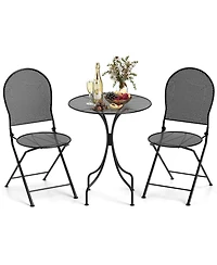 Gouun 3 Piece Metal Bistro Patio Conversation Set with Round Table and 2 Folding Chairs