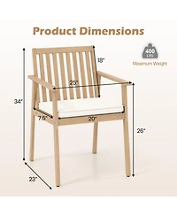 Gouun Set of 2 Outdoor Acacia Wood Patio Dining Chairs with Removable Padded Cushions and Armrests