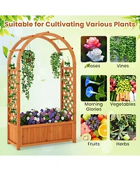 Gouun Raised Planter Box with Lattice Trellis and Arched Roof