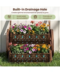 Gouun Rustic Carbonized Wood Wagon Planter with 2-Tier Design