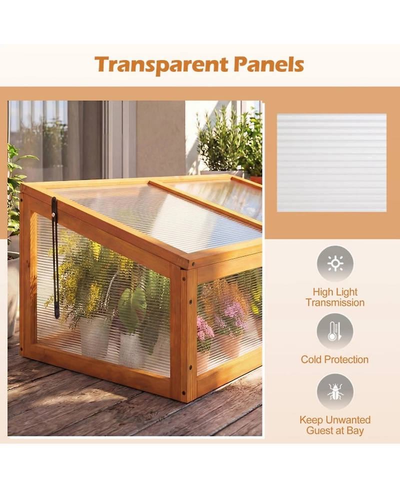 Gouun Fir Wood Cold Frame Greenhouse with Transparent Flip-Top Roof