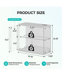 Vlsrka Led Lighted 2-Tier Glass Display Case with Charging Station and Motion Sensor, Desktop Storage Organizer for Figures, Models Perfume