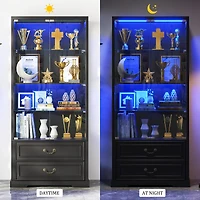 Vlsrka 67" Tall Display Cabinet with Glass Doors and 2 Drawers