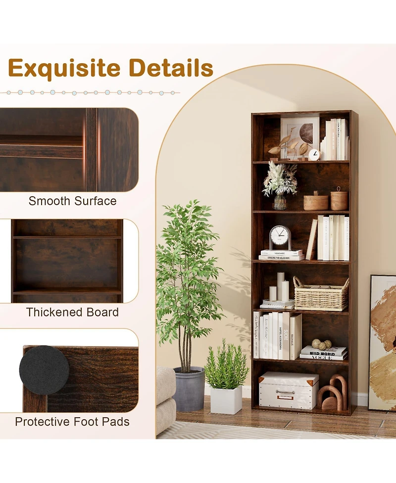 Sugift 6-Tier Bookcase with Open Shelves and Anti Toppling Kit