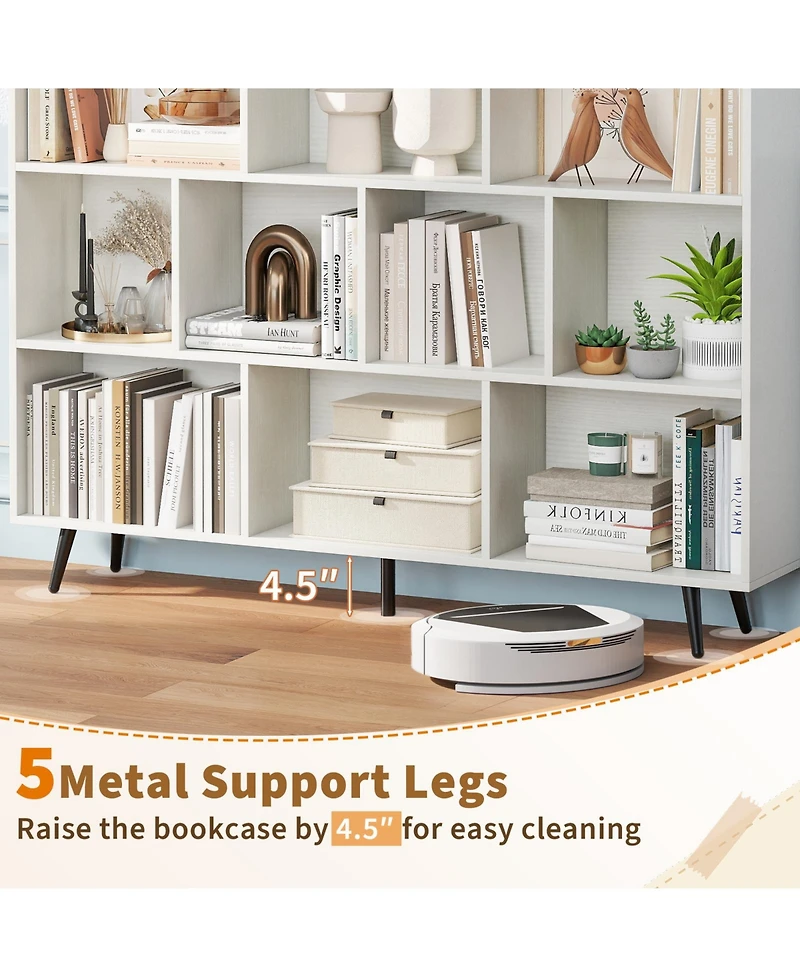 Sugift 10 Cube 55 Bookcase with 5 Tapered Metal Legs