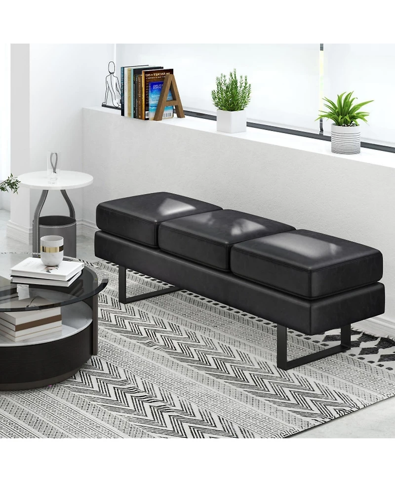 Gouun Upholstered Faux Linen Bench with Heavy-Duty Metal Frame