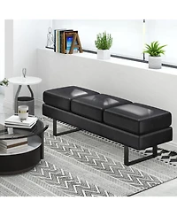 Gouun Upholstered Faux Linen Bench with Heavy-Duty Metal Frame