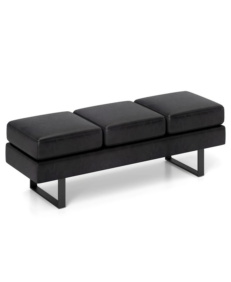 Gouun Upholstered Faux Linen Bench with Heavy-Duty Metal Frame