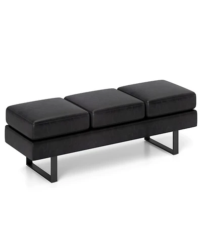 Gouun Upholstered Faux Linen Bench with Heavy-Duty Metal Frame