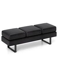 Gouun Upholstered Faux Linen Bench with Heavy-Duty Metal Frame