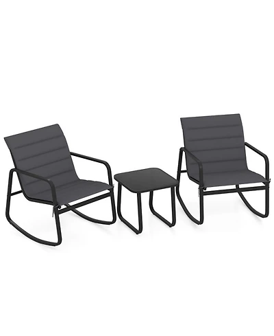 Gouun 3-Piece Outdoor Rocking Bistro Set with Tempered Glass Table