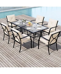 Gouun Stackable Patio Dining Chairs Set of 2 with Cushions, Armrests and Metal Frame