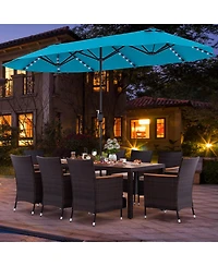 Gouun 11-Piece Patio Dining Set with Solar Led Umbrella and 8 Stackable Chairs