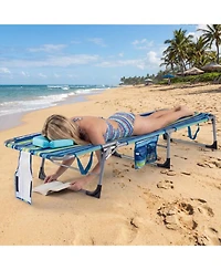 Gouun Tanning Chair with Face Arm Holes Folding Lounge Chair with Storage Pockets