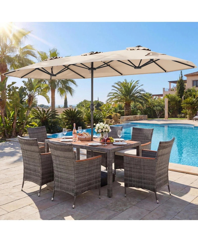 Gouun 8-Piece Patio Dining Set with Double-Sided Market Umbrella
