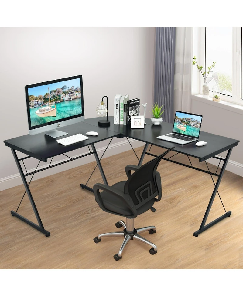 Gouun Wood Compact Writing Desk with Integrated Bookshelf