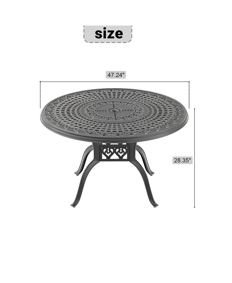 Clihome -inch Cast Aluminum Patio Dining Table With Frame and Umbrella Hole