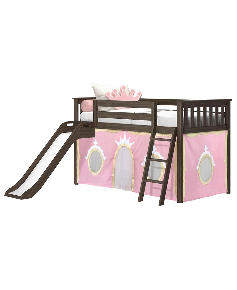 Max & Lily Low Loft With Easy Slide and Light Pink Gold Princess Curtain