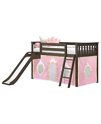 Max & Lily Low Loft With Easy Slide and Light Pink Gold Princess Curtain