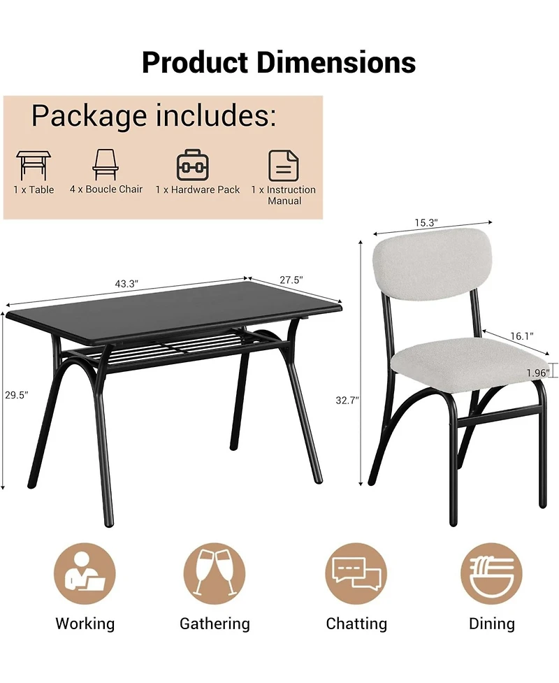 gaomon 4-Person Modern Dining Set with Storage and Boucle Chairs for Small Spaces