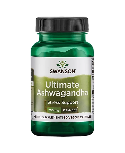 Swanson Ultimate Ashwagandha Ksm-66 250 mg Healthy Stress and Relaxation, Calm Mindset, Natural Formula, 60 Veggie Caps