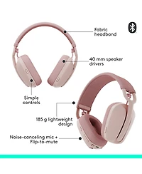 Logitech Zone Vibe 100 Lightweight, Wireless, Noise Canceling Headphones (Rose)
