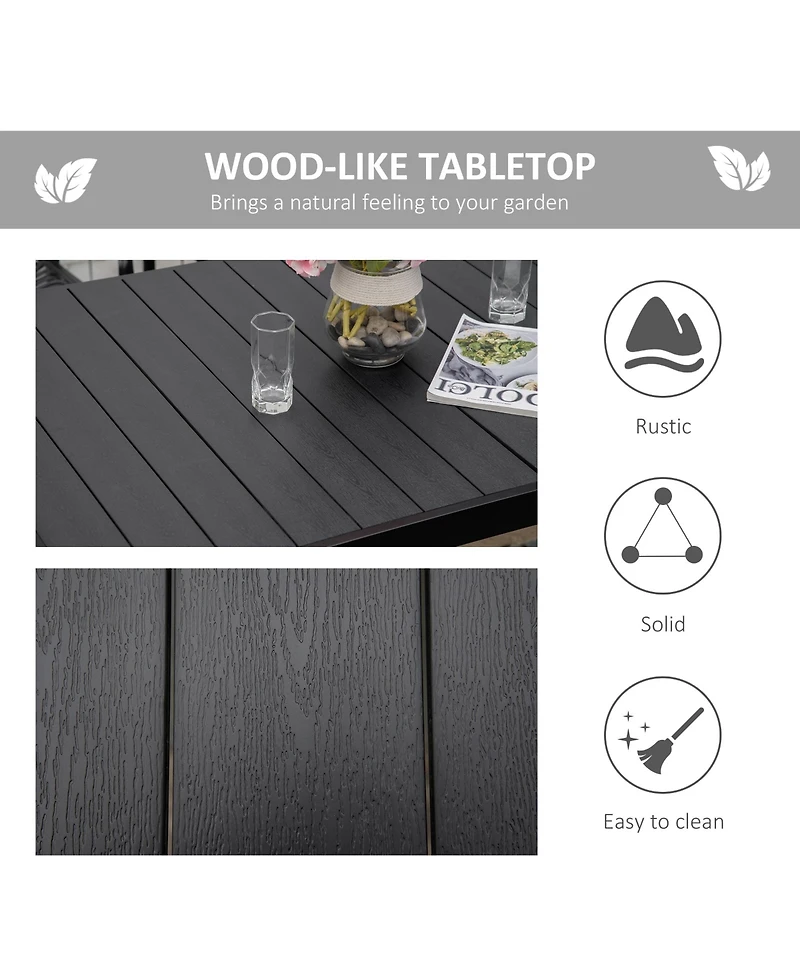 Outsunny Outdoor Dining Table for 6 Person, Rectangular, Aluminum Metal Legs for Garden, Lawn, Patio, Woodgrain Black