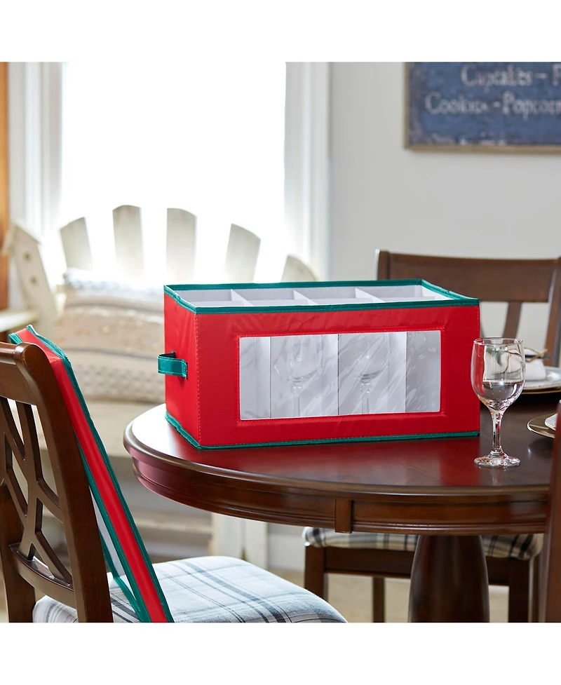 Household Essentials Holiday Wine Glass Storage Box, Windowed Panel and Handles, Trim