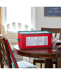 Household Essentials Holiday Wine Glass Storage Box, Windowed Panel and Handles, Trim