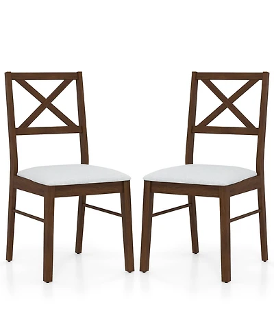 Gymax Dining Chairs Set of 2 Upholstered Kitchen Side Chairs with Rubber Wood Frame
