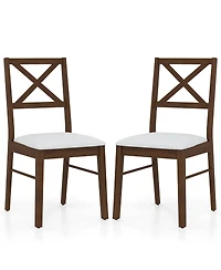 Gymax Dining Chairs Set of 2 Upholstered Kitchen Side Chairs with Rubber Wood Frame