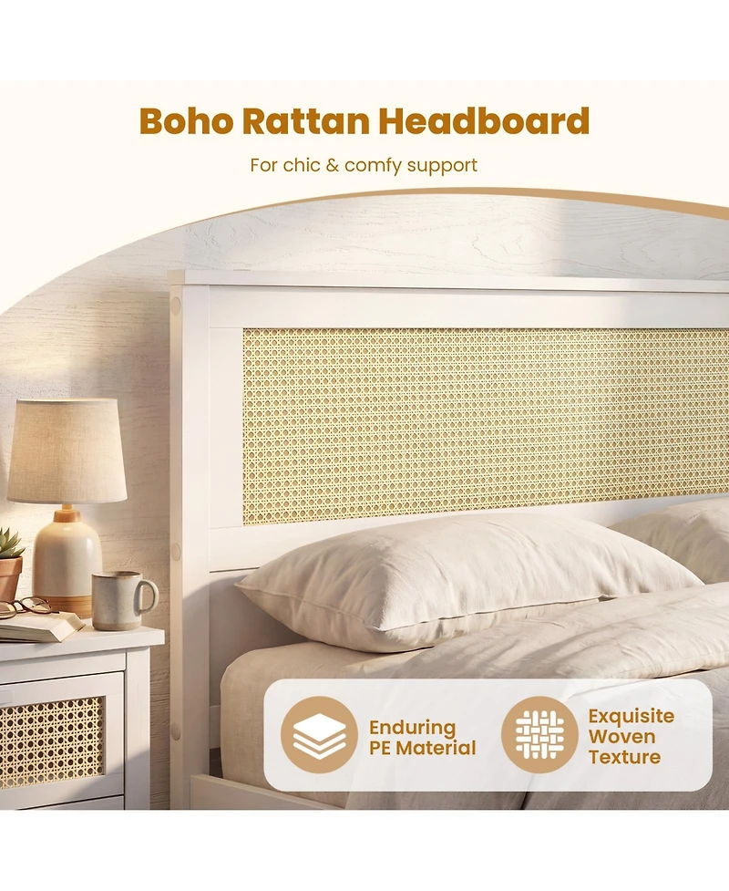 Gouun Full Size Rattan Bed Frame with Storage Drawers