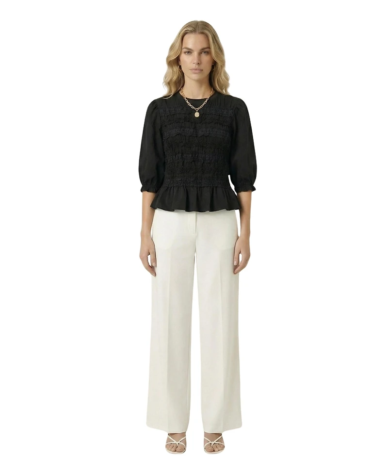 Modenaire Women's Smocked Peplum Puff-Sleeve Blouse