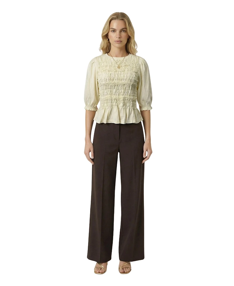 Modenaire Women's Smocked Peplum Puff-Sleeve Blouse