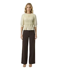 Modenaire Women's Smocked Peplum Puff-Sleeve Blouse