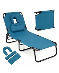 Gouun Folding Tanning Chair with Face Hole and 3 Removable Pillows