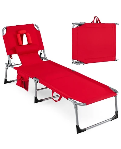 Gouun Tanning Chair with Face Arm Holes Folding Lounge Chair with Storage Pockets